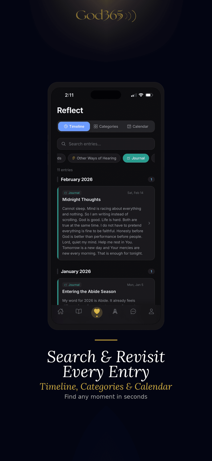 Search and revisit every journal entry