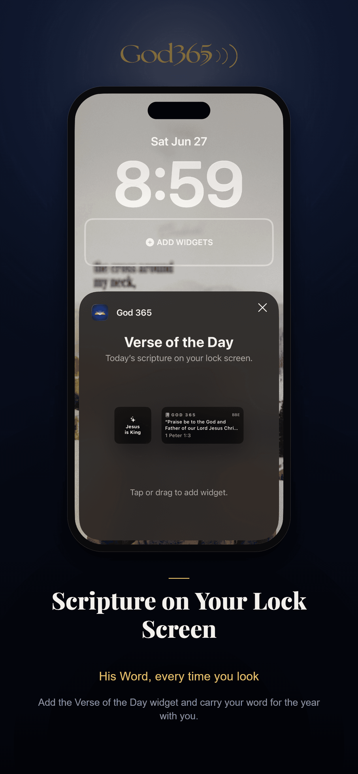 Scripture on your lock screen — the free Verse of the Day widget