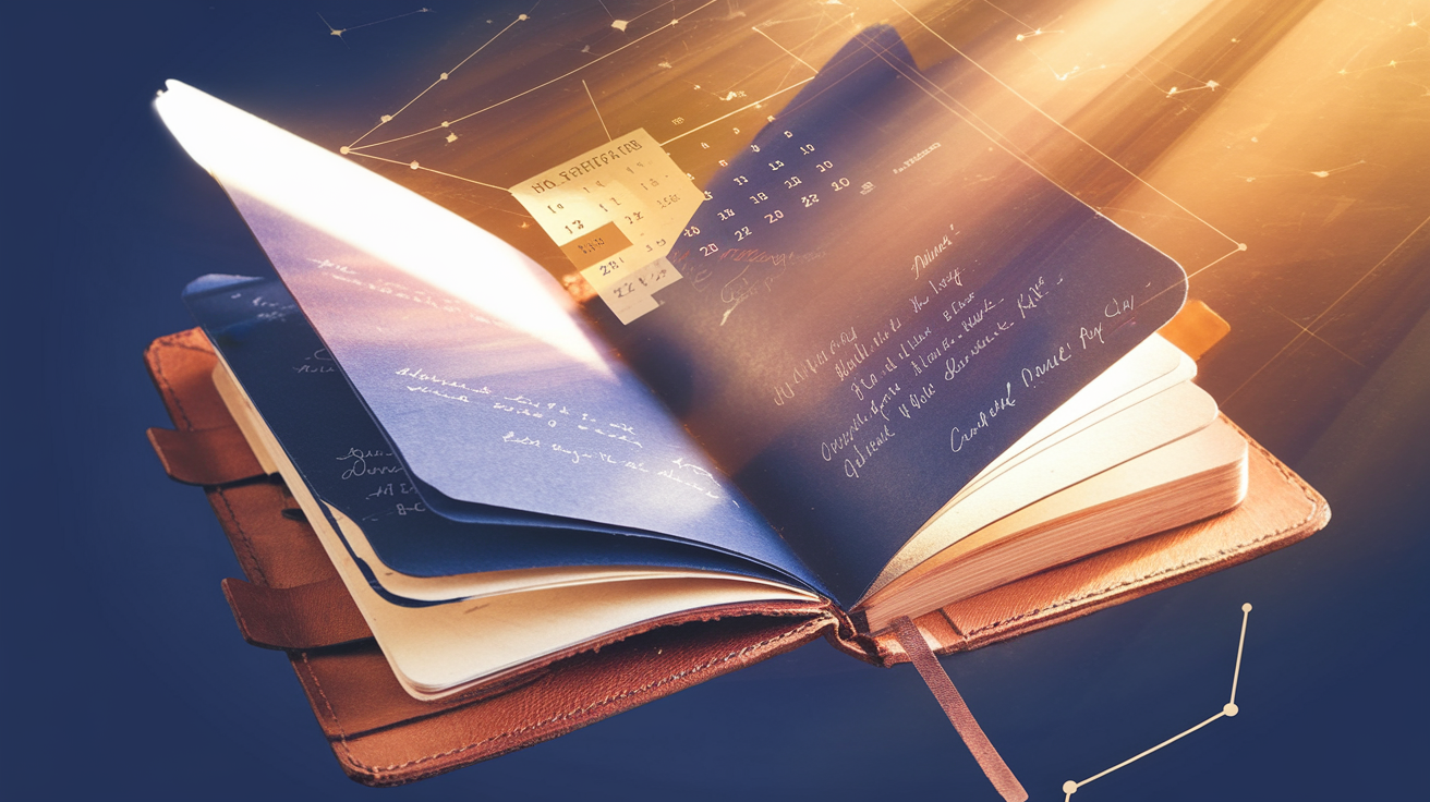 An open journal with golden light and spiritual symbolism representing prophetic word tracking