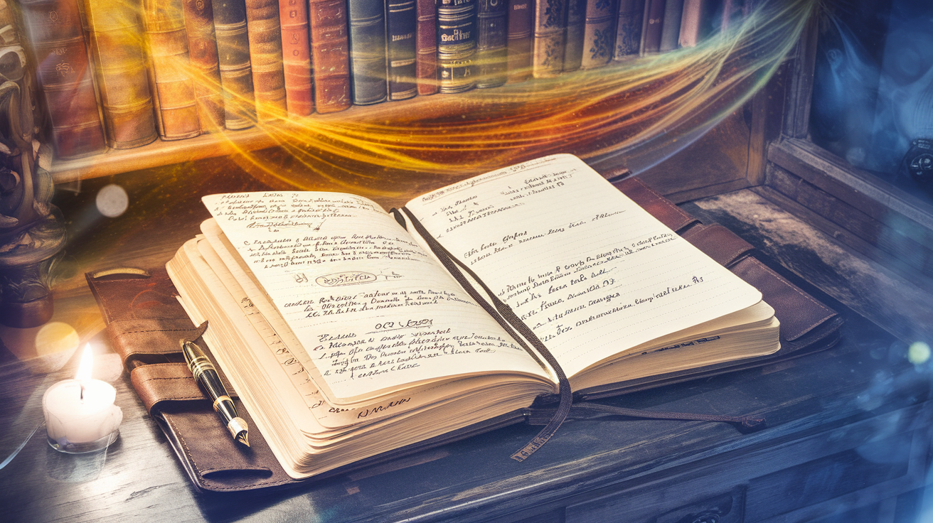 An open journal with handwritten entries and a pen, representing prophetic record-keeping and spiritual documentation