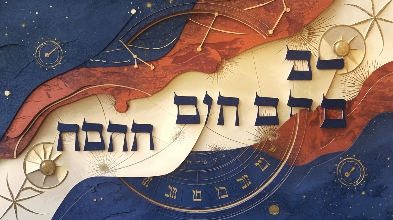 Abstract visual representation of biblical feast calendar with celestial and seasonal elements in navy, rust, and gold