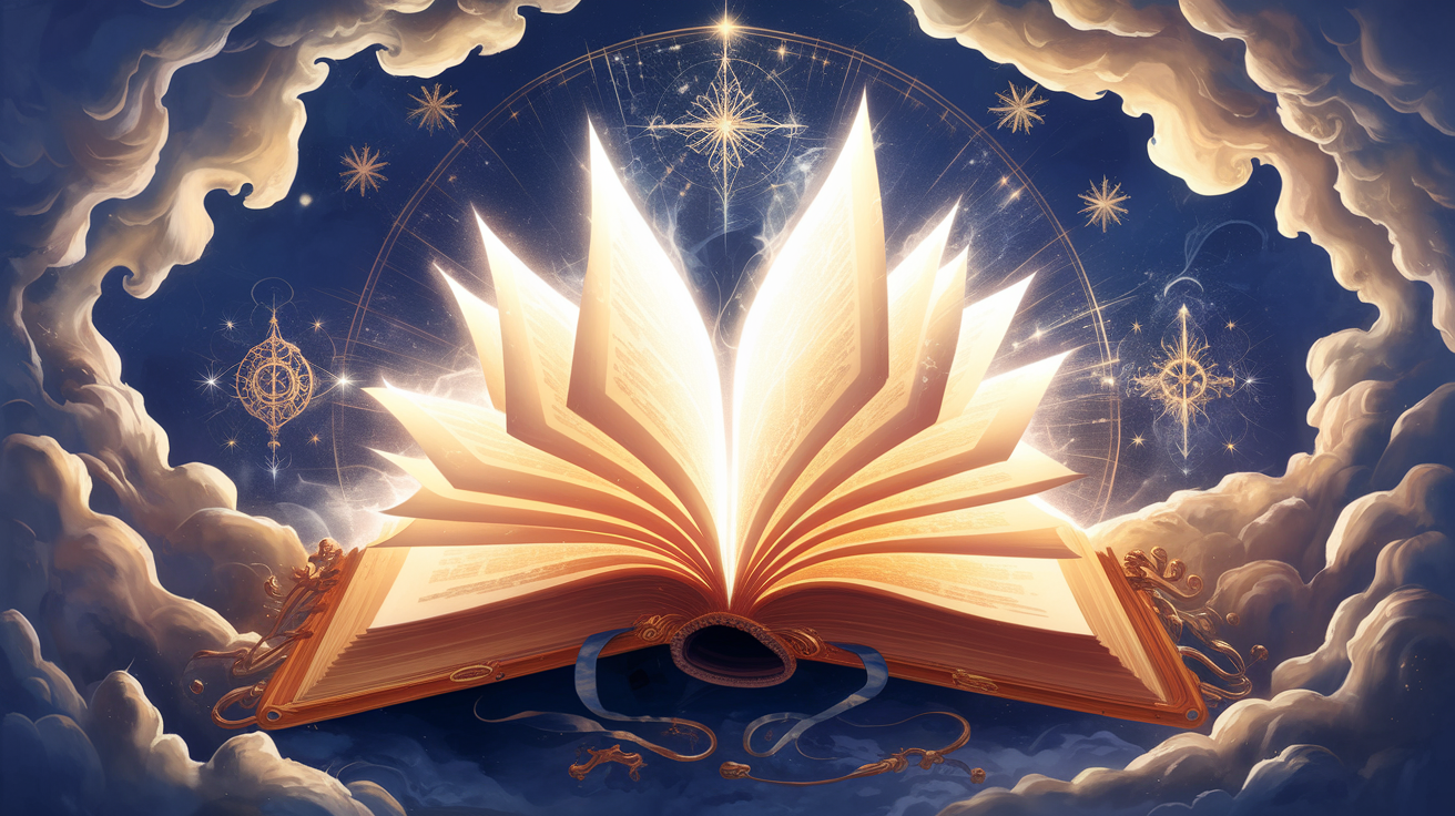 Glowing ancient book with celestial light and mystical symbols representing biblical dream revelation