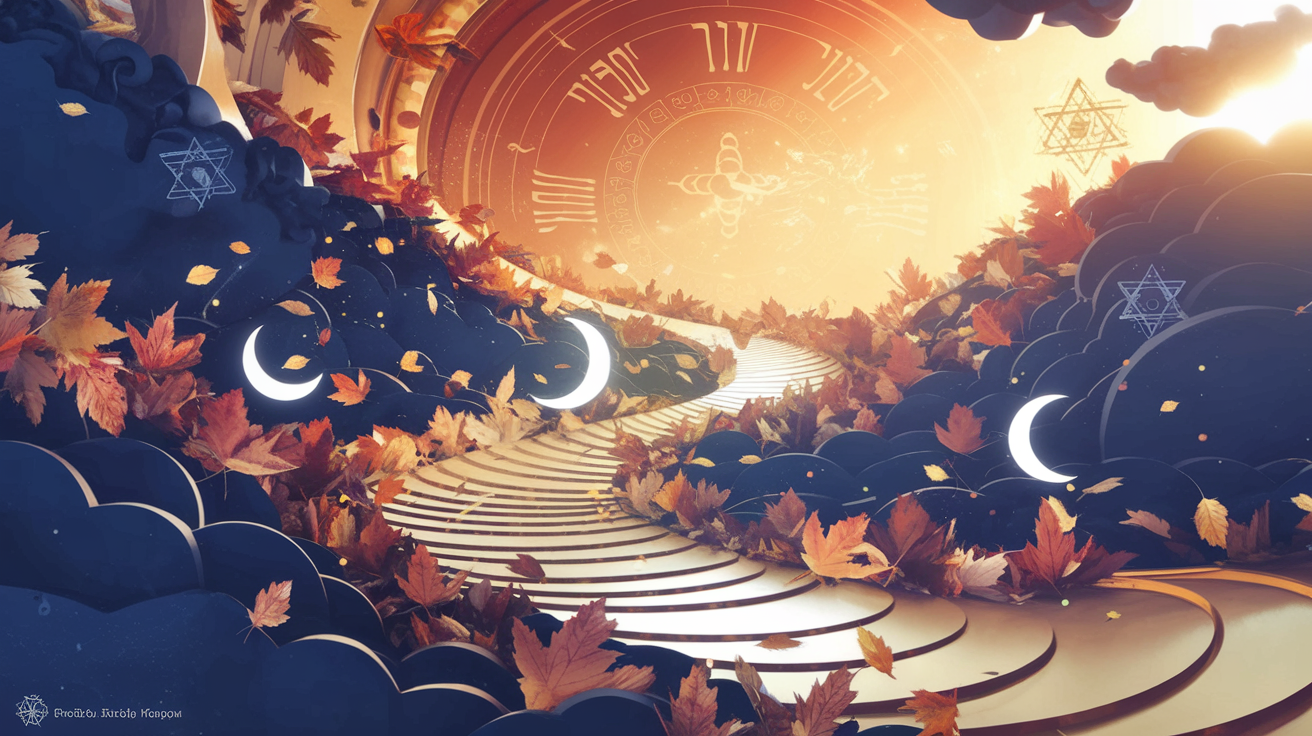 Visual representation of fall feast cycle as a spiritual journey with celestial markers and autumn imagery